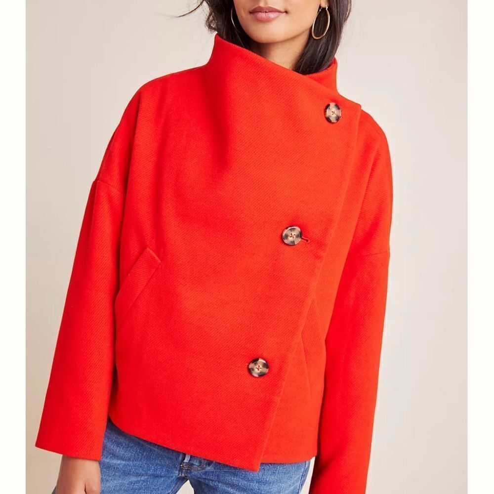Anthropologie women’s xs Sascha assymetrical button front coat red chic